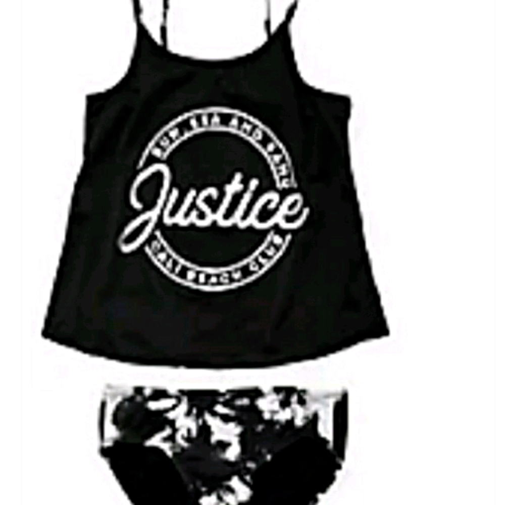 PLUS Justice logo shine Tie dye flutter tankini